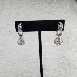 Vintage Rhinestone Crystal Ball Clip On Earrings Silver Tone 1" Romantic Chic